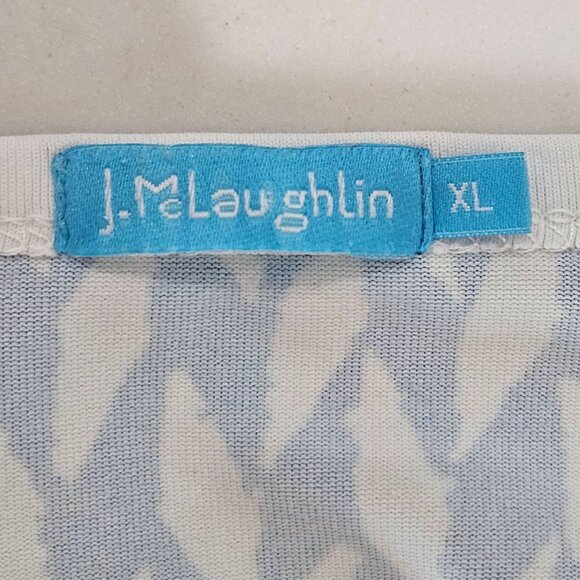 J.McLaughlin Catalina Knit Top Sz XL Blue & White Geometric Print Long Sleeve - Picture 5 of 9